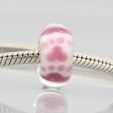 925 Silver Large Hole 3D Flowers Pet Prints Glass Charm Beads