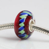 925 Silver Colorful 3D Flowers Stripe Charm Glass Beads