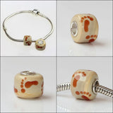 925 Silver Colorful Flowers Pet Foot Prints European Charm Glass Beads