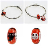 925 Silver Colorful Flowers Pet Foot Prints European Charm Glass Beads