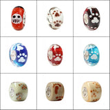 925 Silver Colorful Flowers Pet Foot Prints European Charm Glass Beads