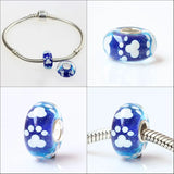 925 Silver Colorful Flowers Pet Foot Prints European Charm Glass Beads