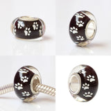925 Silver Pet Print Heart Charm Glass Beads