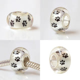 925 Silver Pet Print Heart Charm Glass Beads