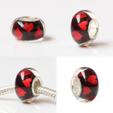 925 Silver Pet Print Heart Charm Glass Beads