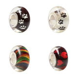 925 Silver Pet Print Heart Charm Glass Beads