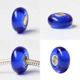 925 Sterling Silver Large Hole Colorful Solid Charm Glass Beads