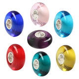 925 Sterling Silver Large Hole Colorful Solid Charm Glass Beads