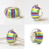 925 Sterling Silver Colorful Stripe Charm Glass Beads for European Bracelet