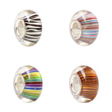 925 Sterling Silver Colorful Stripe Charm Glass Beads for European Bracelet
