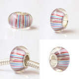 925 Sterling Silver Colorful Stripe Charm Glass Beads for European Bracelet