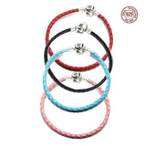 925 Silver Leather Bracelet with Charm Beads