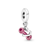 925 Sterling Silver Linked Sister Hearts Charm DIY Beads