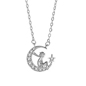925 Silver Little Prince Moon Pendant Necklace Women Choker