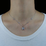 925 Silver Lock Pendant Necklace CZ Round Charm Choker Rock Punk Jewelry