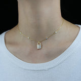925 Silver Lock Pendant Necklace CZ Round Charm Choker Rock Punk Jewelry