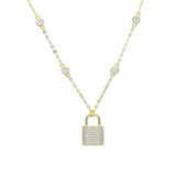 925 Silver Lock Pendant Necklace CZ Round Charm Choker Rock Punk Jewelry