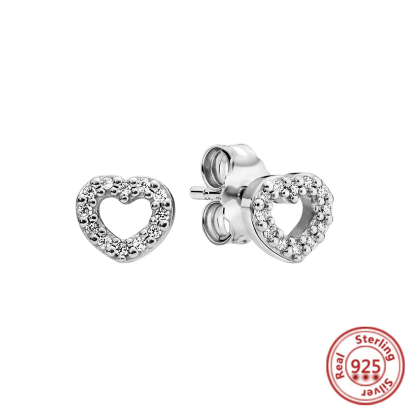 925 Silver Love Earrings Flower Feather Butterfly Heart Women's Jewelry