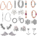 925 Silver Love Earrings Flower Feather Butterfly Heart Women's Jewelry