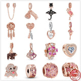 925 Silver Family Heart Flower Beads for Bracelet DIY Jewelry
