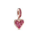 925 Silver Love Heart Leaf Pav&eacute; Charm Beads Fit Pendant
