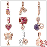 925 Silver Love Heart Leaf Pav&eacute; Charm Beads Fit Pendant