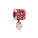 925 Silver Love Heart Leaf Pav&eacute; Charm Beads Fit Pendant