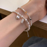 925 Silver Heart Pearls Bracelet For Women