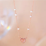 925 Silver Love Pearl Necklace Heart Pendant Choker Gift
