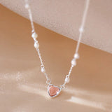 925 Silver Love Pearl Necklace Heart Pendant Choker Gift