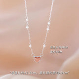 925 Silver Love Pearl Necklace Heart Pendant Choker Gift