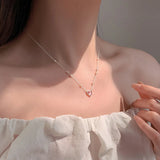925 Silver Love Pearl Necklace Heart Pendant Choker Gift