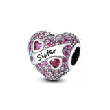 925 Sterling Silver Sister Heart Charm Bead for Bracelet DIY