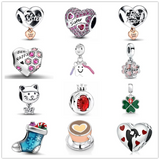 925 Sterling Silver Sister Heart Charm Bead for Bracelet DIY