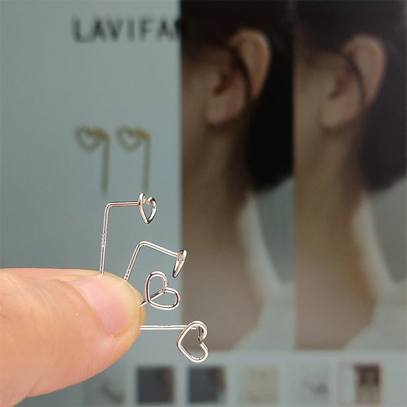 925 Silver Hollow Love Heart Small Earrings for Girls Kids