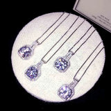 925 Silver Square Diamond Zircon Pendant Necklace Women
