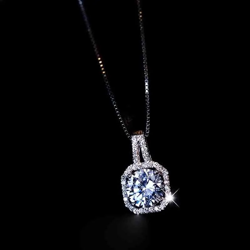 925 Silver Square Diamond Zircon Pendant Necklace Women