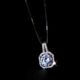 925 Silver Square Diamond Zircon Pendant Necklace Women