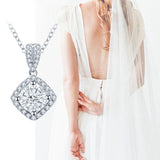 925 Silver Zircon Square Necklace Women Chain Light Jewelry
