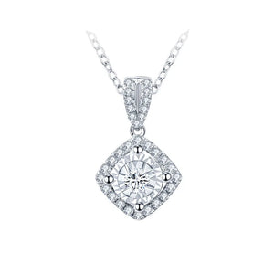925 Silver Zircon Square Necklace Women Chain Light Jewelry