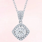 925 Silver Zircon Square Necklace Women Chain Light Jewelry