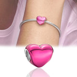 925 Sterling Silver Pink Heart Charm Beads for Bracelet Charms