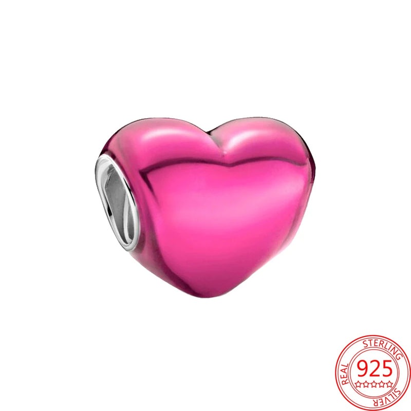 925 Sterling Silver Pink Heart Charm Beads for Bracelet Charms