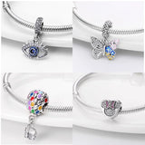 925 Sterling Silver Pink Heart Charm Beads for Bracelet Charms