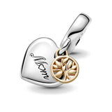 925 Sterling Silver Red Heart MUM DANGLE Charm Bead for Bracelet