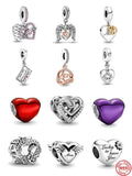 925 Sterling Silver Red Heart MUM DANGLE Charm Bead for Bracelet