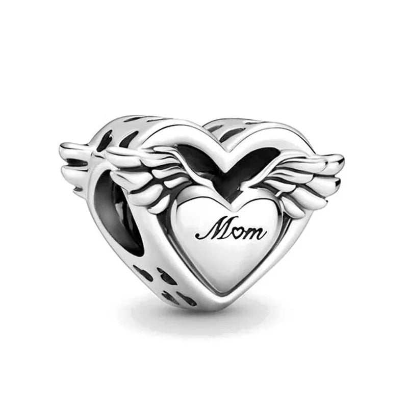 925 Sterling Silver Red Heart MUM DANGLE Charm Bead for Bracelet