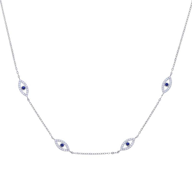 925 Silver Evil Eye Charm Necklace Bling Cz Lucky Jewelry