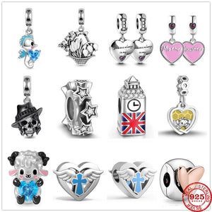 925 Silver Mom Daughter Flower Greek Eye DIY Bead Pendant Charm