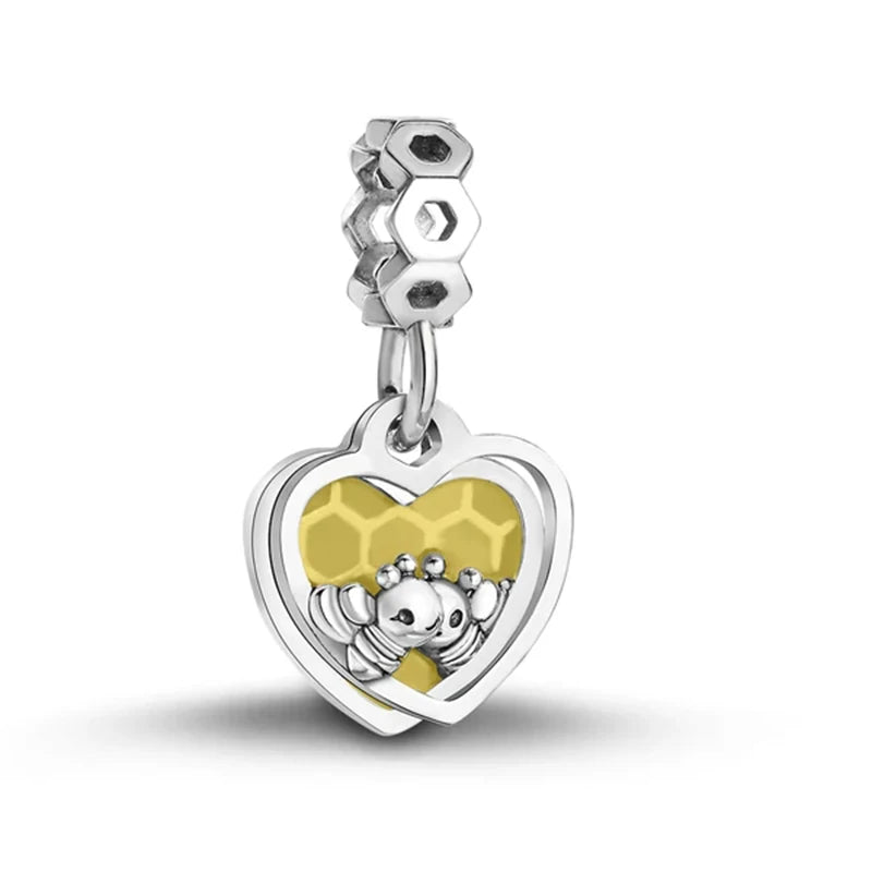 925 Silver Mom Daughter Flower Greek Eye DIY Bead Pendant Charm